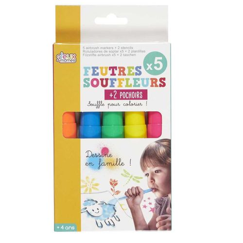 Lot De 5 Feutres Souffleurs Avec 2 Pochoirs -