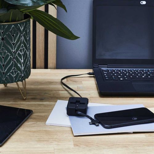 Boitier Câbles Rétractables 3 En 1 Avec Support Smartphone Intégré -