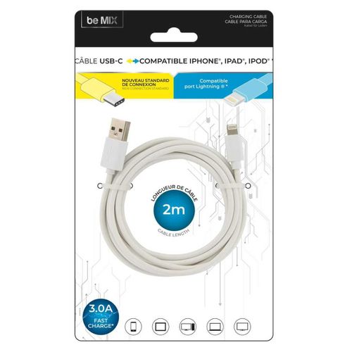 Câble Charge Ultra Rapide 3a USBc - Port iPhone 2 Mètres - Câble Charge Ultra Rapide 3a USBc