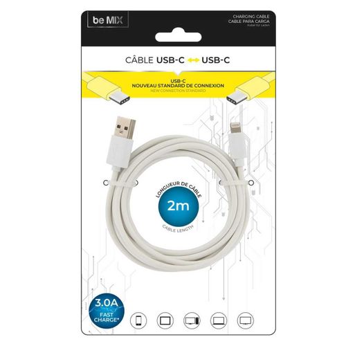 Câble Charge Ultra Rapide 3a Double Type C 2 Mètres -