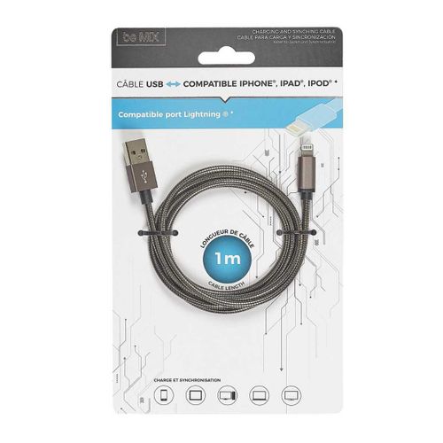 Câble Charge Rapide 2a Avec Synchronisation Compatible iPhone / iPad / Ipod Métal -