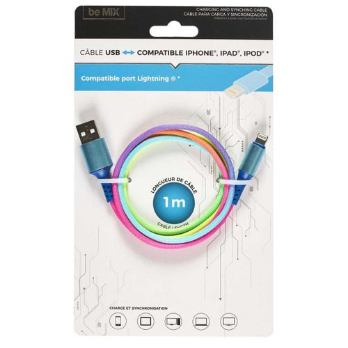 Câble Charge Rapide 2a Synchronisation Compatible iPhone / iPad / Ipod Rainbow -