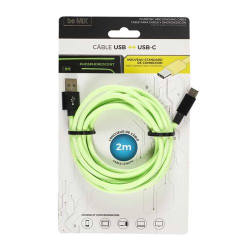Câble Charge Rapide 2a Type C Phosphorescent 2 Mètres -