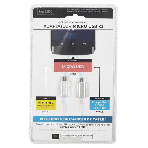 Adaptateur Mâle Micro USB Femelle Type C Compatible iPhone -