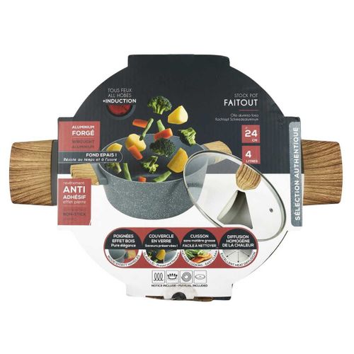 Faitout Aluminium Forgé 24cm Avec Manche Effet Bois - Tous Feux (induction) -