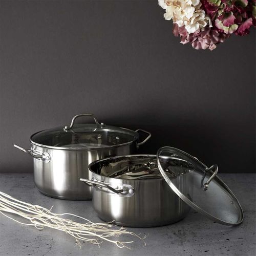 Faitout En Inox Avec Couvercle En Verre 28cm Inox, Tous Feux, Lave-vaisselle, Cuisson Homogène -