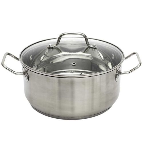 Faitout En Inox Avec Couvercle En Verre 28cm Inox, Tous Feux, Lave-vaisselle, Cuisson Homogène -