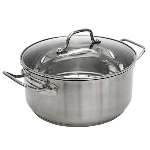 Faitout En Inox Avec Couvercle En Verre 28cm Inox, Tous Feux, Lave-vaisselle, Cuisson Homogène -