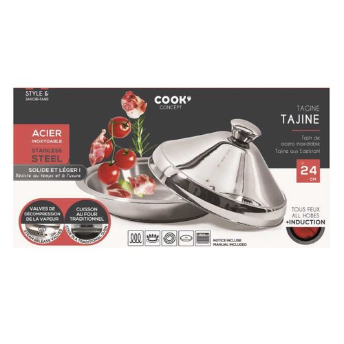 Tajine En Acier Inoxydable 24cm Compatible Tous Feux (induction) Et Four -