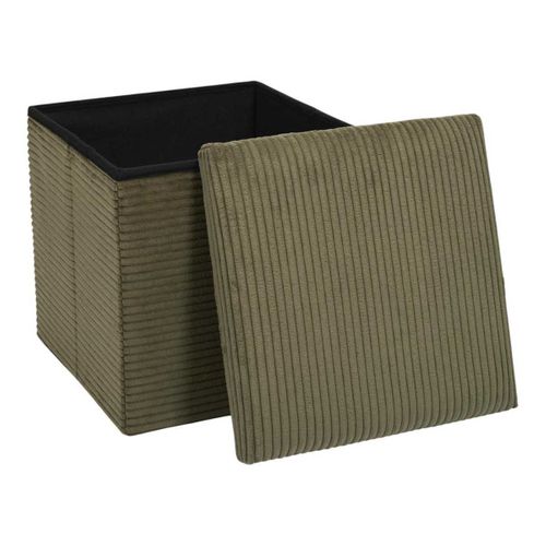 Amory - Pouf Coffre Pliable Côtelé Vert 38x38 Cm - Amory