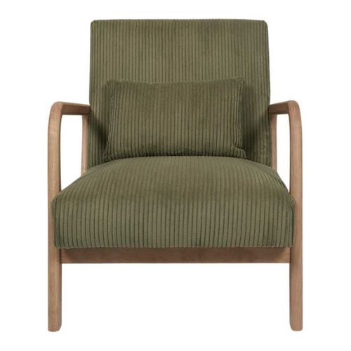 Amory - Fauteuil En Velours Côtelé Coloris Vert Pieds Et Accoudoirs En Hévéa - Amory