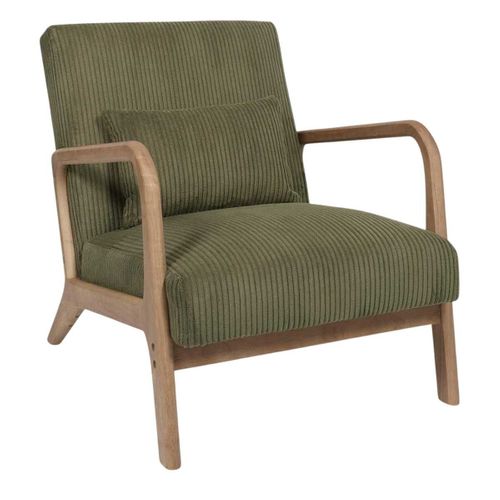 Amory - Fauteuil En Velours Côtelé Coloris Vert Pieds Et Accoudoirs En Hévéa - Amory