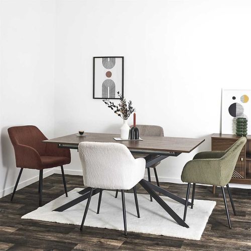 Lot De 2 Fauteuils De Table En Velours Côtelé Coloris Vert - Amory