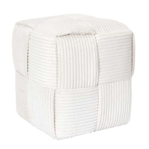 Pouf Cube En Velours Côtelé Tressé Coloris Crème - Amory