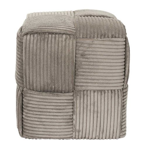 Pouf Cube En Velours Côtelé Tressé Coloris Taupe - Amory