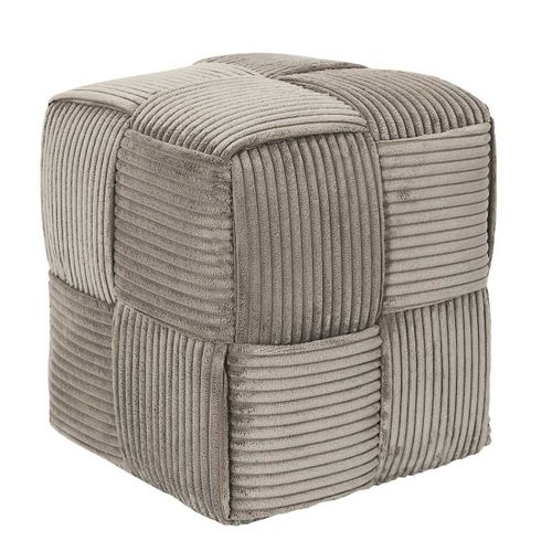 Pouf Cube En Velours Côtelé Tressé Coloris Taupe - Amory