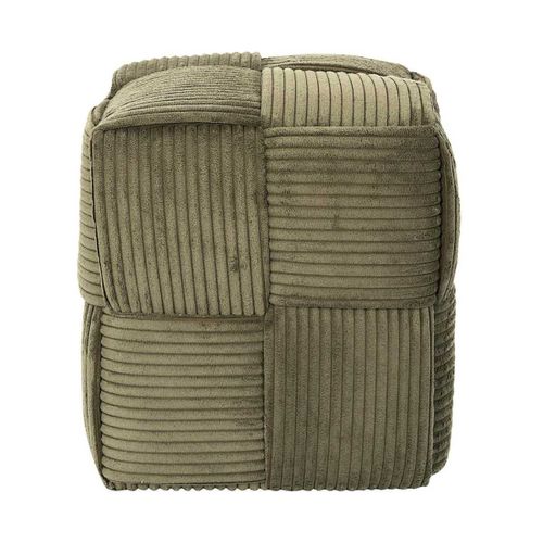 Pouf Cube En Velours Côtelé Tressé Coloris Vert - Amory