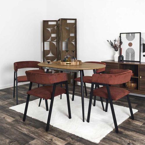 Lot De 2 Fauteuils De Table Design En Métal Et Velours Côtelé Coloris Terracotta - Amory