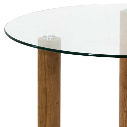 Table Basse Ronde En Verre Trempé Pieds En Hévéa - Inaya