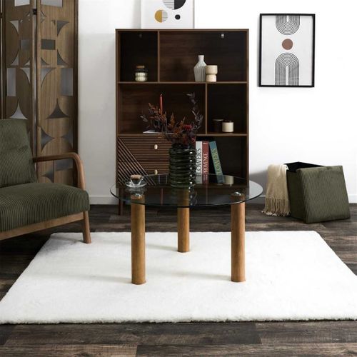 Table Basse Ronde En Verre Trempé Pieds En Hévéa - Inaya