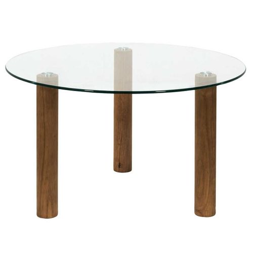 Table Basse Ronde En Verre Trempé Pieds En Hévéa - Inaya