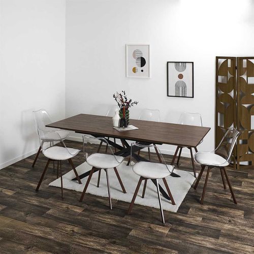 Table Repas Extensible 150/210 En Bois Et Mdf Piètement Métal Noir - Colette