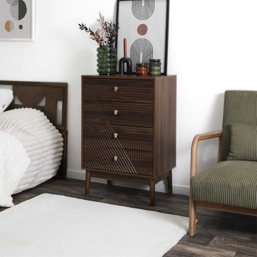Commode 4 Tiroirs En Bois Et Mdf Pieds En Pin Teinté Chêne Foncé - Colette