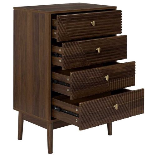 Commode 4 Tiroirs En Bois Et Mdf Pieds En Pin Teinté Chêne Foncé - Colette