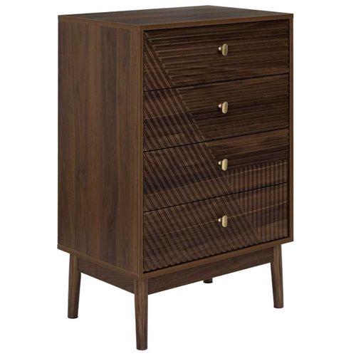 Commode 4 Tiroirs En Bois Et Mdf Pieds En Pin Teinté Chêne Foncé - Colette