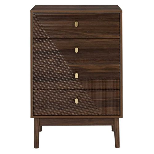 Commode 4 Tiroirs En Bois Et Mdf Pieds En Pin Teinté Chêne Foncé - Colette