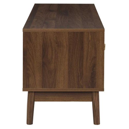 Meuble TV 2 Portes 2 Niches En Bois Et Mdf Pieds En Pin Teinté Chêne Foncé - Colette