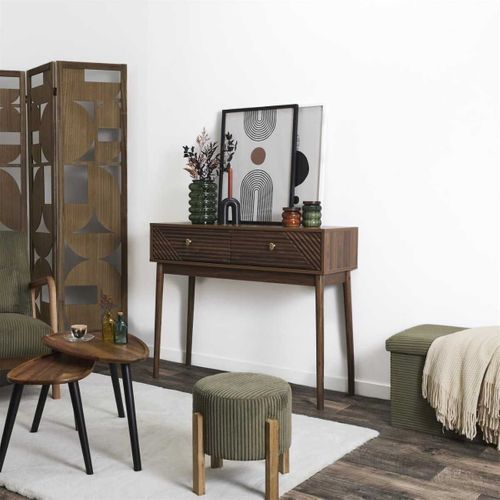 Console 2 Tiroirs En Bois Et Mdf Pieds En Pin Teinté Chêne Foncé - Colette