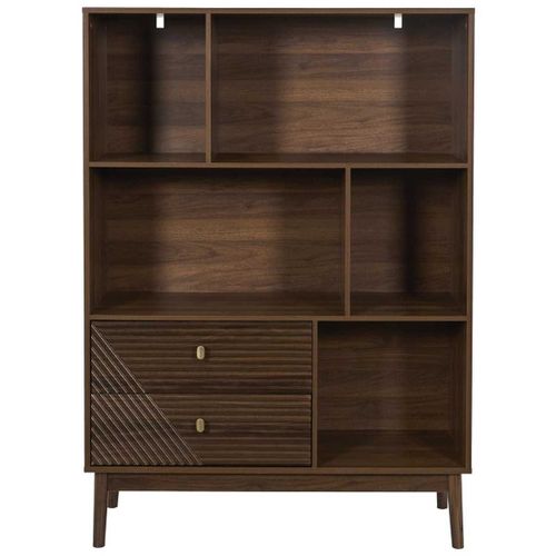 Bibliothèque 2 Tiroirs 5 Niches En Bois Et Mdf Pieds En Pin Teinté Chêne Foncé - Colette