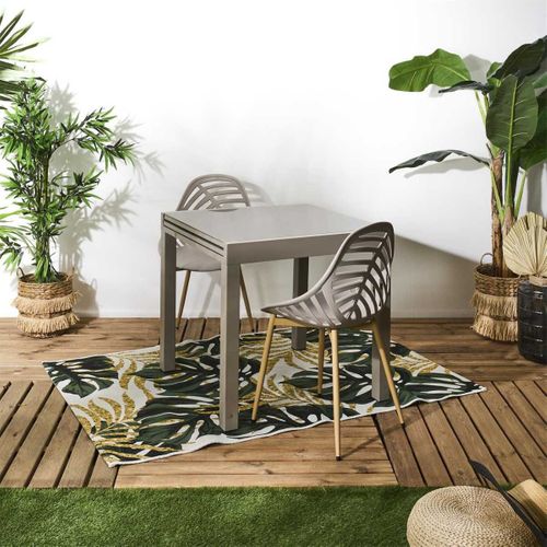 Table De Jardin Extensible 80x80/160 En Aluminium Beige Et Plateau En Verre Trempé - Arius