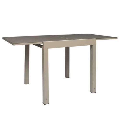 Table De Jardin Extensible 80x80/160 En Aluminium Beige Et Plateau En Verre Trempé - Arius
