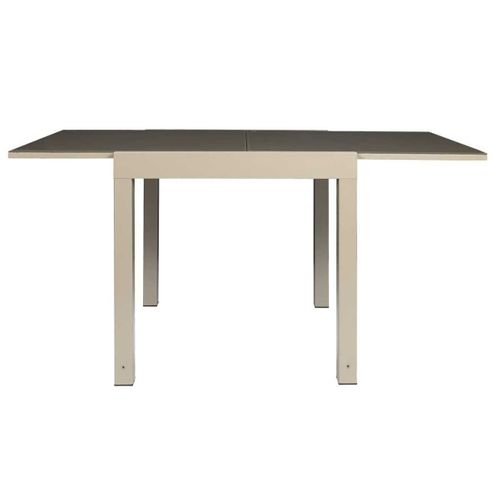 Table De Jardin Extensible 80x80/160 En Aluminium Beige Et Plateau En Verre Trempé - Arius