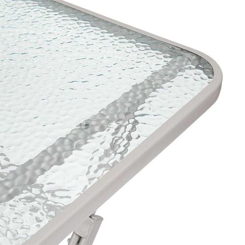 Table Pliante En Métal Beige Et Plateau En Verre Trempé - Christina