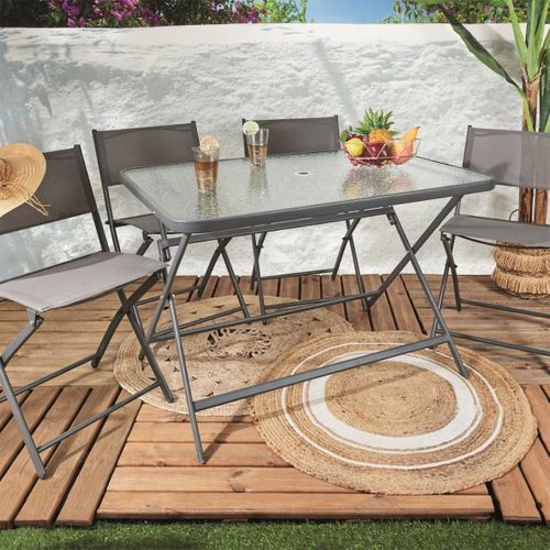 Table Pliante En Métal Anthracite Et Plateau En Verre Trempé - Christina