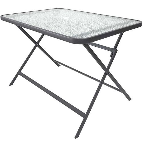 Table Pliante En Métal Anthracite Et Plateau En Verre Trempé - Christina