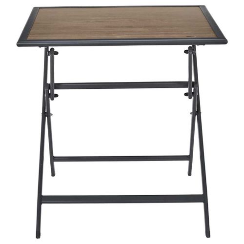 Table Pliante Métal Laqué Gris Et Plateau En Verre Trempé Effet Bois - Bahiana