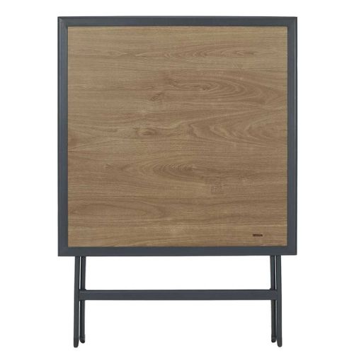 Table Pliante Métal Laqué Gris Et Plateau En Verre Trempé Effet Bois - Bahiana