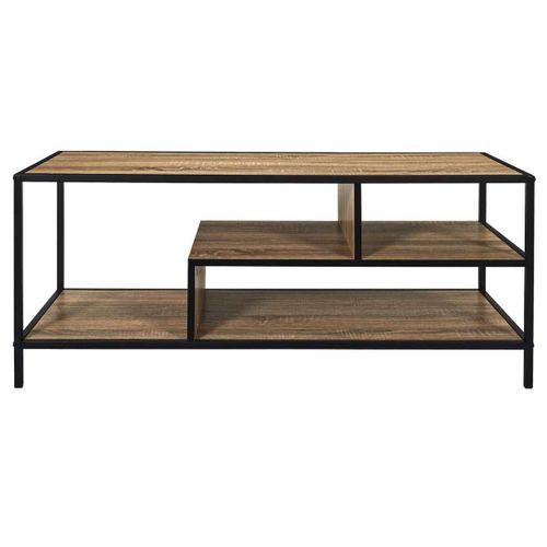 Banc TV En Métal Noir Et Plateaux Aspect Bois - Eddy