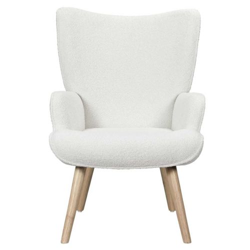 Fauteuil De Salon En Tissu Bouclette Blanc Pieds En Bois D'hévéa - Regina