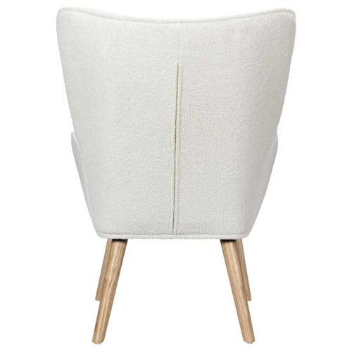 Fauteuil De Salon En Tissu Bouclette Blanc Pieds En Bois D'hévéa - Regina