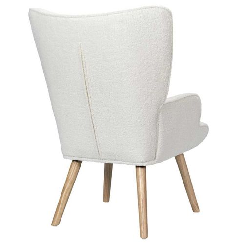 Fauteuil De Salon En Tissu Bouclette Blanc Pieds En Bois D'hévéa - Regina