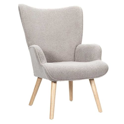 Fauteuil De Salon En Tissu Bouclette Taupe Pieds En Bois D'hévéa - Regina