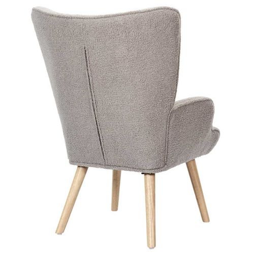 Fauteuil De Salon En Tissu Bouclette Taupe Pieds En Bois D'hévéa - Regina