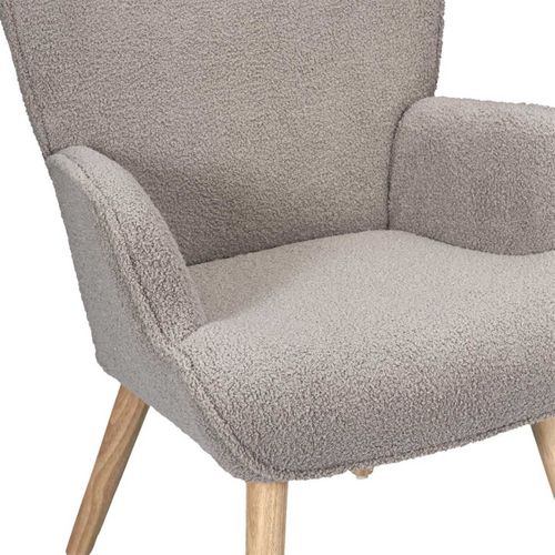 Fauteuil De Salon En Tissu Bouclette Taupe Pieds En Bois D'hévéa - Regina