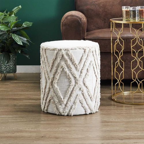 Pouf Tissu Relief Ton Sur Ton Style Bohème Beige - Ramia