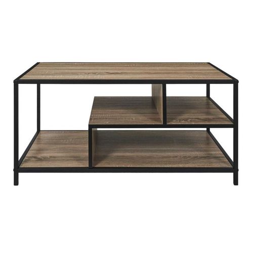 Table Basse En Métal Noir Et Plateaux Aspect Bois - Eddy